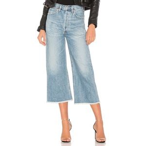 CITIZENS OF HUMANITY EMMA WIDE LEG CROP STAX LIGHT WASH RAW HEM JEANS STRUCTURED